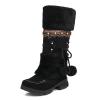 oiangi Women Boots Slip-on Snow Boots - Winter Velvet Warm Solid Round Toe chunky heel Platform Mid calf boots Plush Ball Ethnic Riding Boots casual shoes view 4