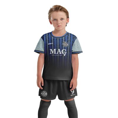 ORKY Boys Soccer Jersey, Custom Made Name Number Shirt for Girls Season Tournament, Quick Dry Kids School Team Uniform(Blue/Black 160cm)