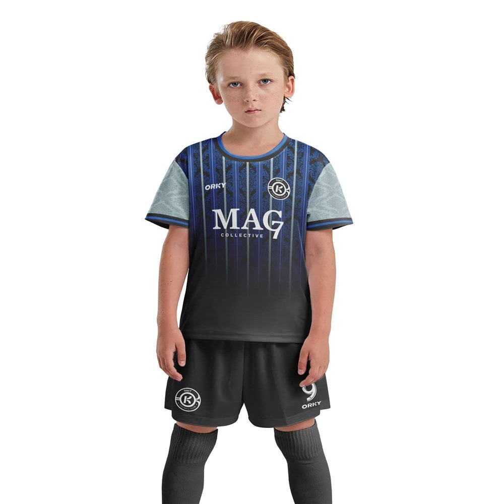 ORKY Boys Soccer Jersey, Custom Made Name Number Shirt for Girls Season Tournament, Quick Dry Kids School Team Uniform(Blue/Black 160cm)