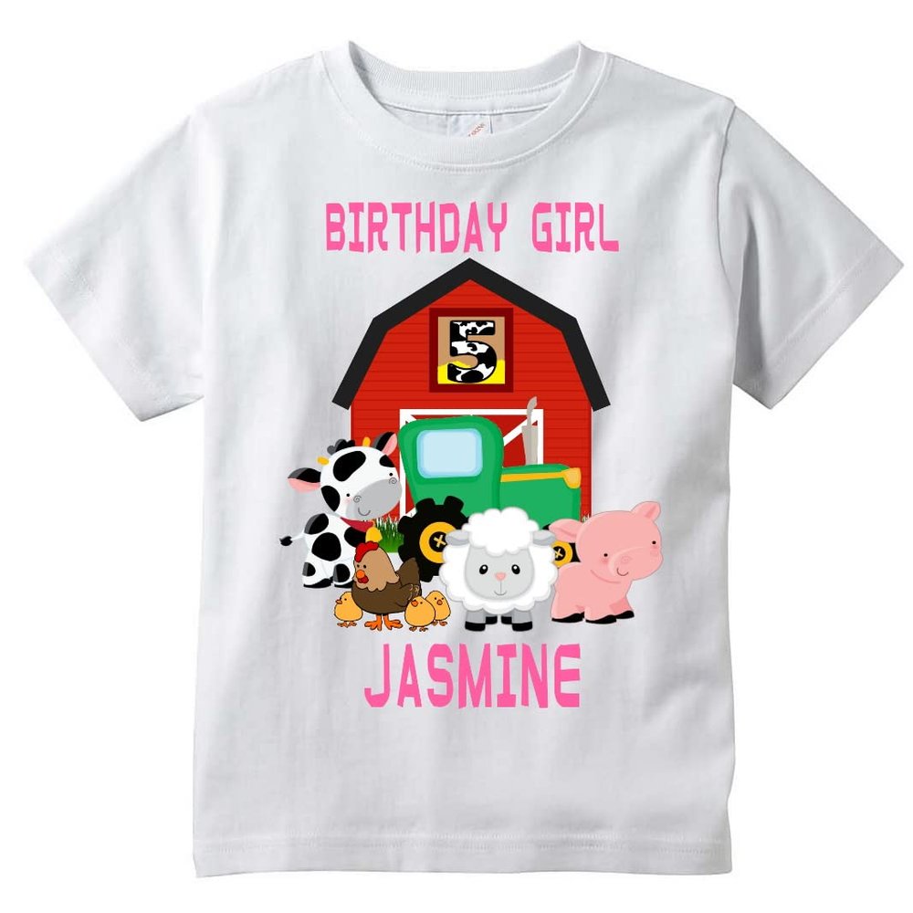 Farm Animals Personalized Family Birthday Party Shirts, White, All Sizes, Birthday Girl (YXS 6-7)