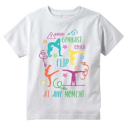 Gymnasts Flip at Any Moment Tee, White, All Sizes, (3T)
