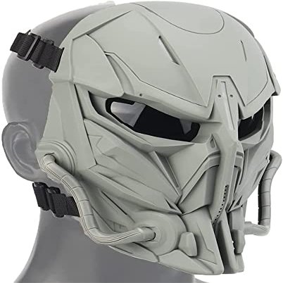 Airsoft Mask Skull Full Face Tactical Mask, with PC Lens Anti-Impact Dual Mode Wearing Design Adjustable Shoulder Strap, Green, 21*12*23cm