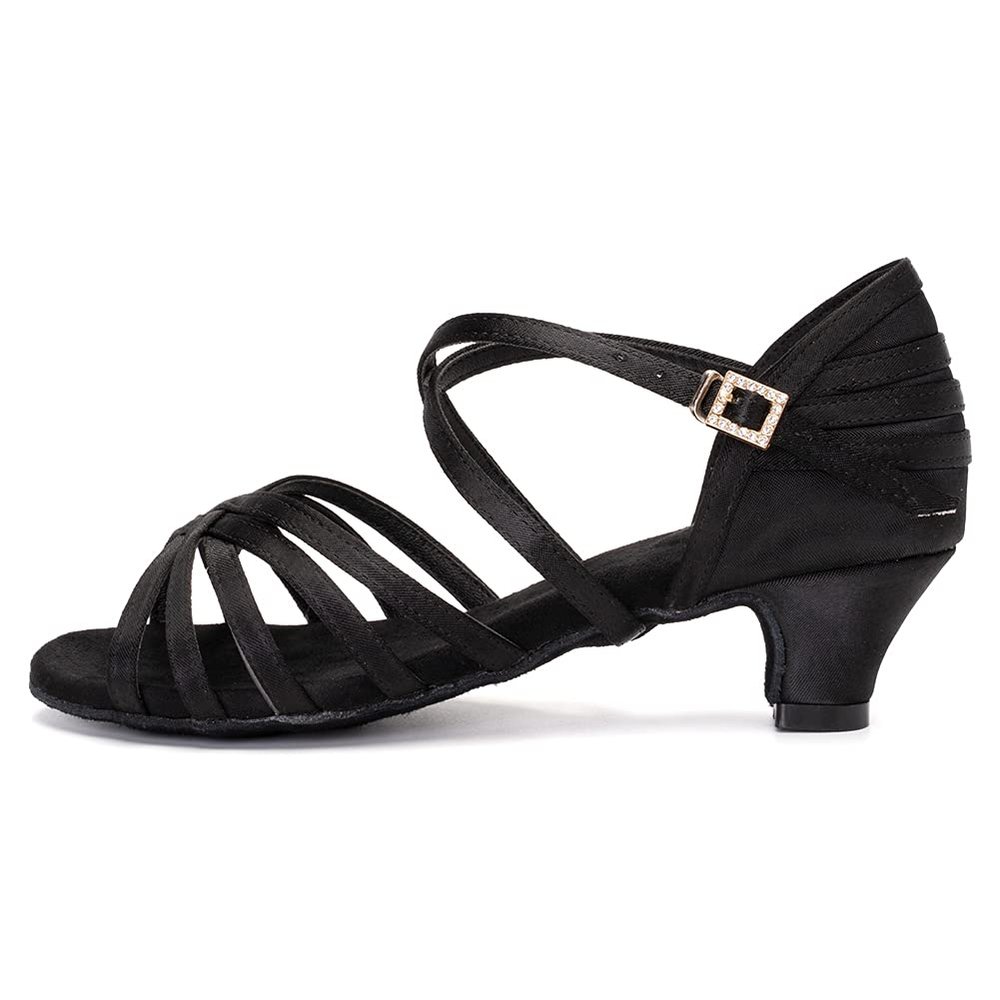 TINRYMX Girls&Women Latin Dance Shoes Silk Ballroom Salsa Tango Professional Performance Practice Dance Shoes, WZSP234-XGG-Black-4,US 3