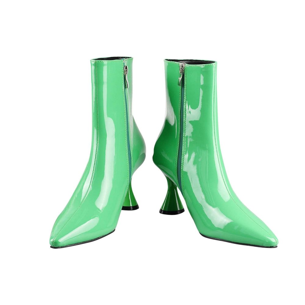 Ankle Boots for Women High Heel - Candy Colors Patent Leather Side Zipper Pointed Toe Wine Glass Heel Short Booties 2034 Fashion Casual Shoes