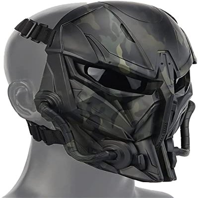 Airsoft Mask Skull Full Face Tactical Mask, with PC Lens Anti-Impact Dual Mode Wearing Design Adjustable Shoulder Strap, 21*12*23cm