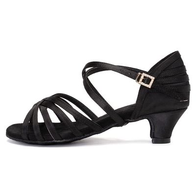 TINRYMX Girls&Women Latin Dance Shoes Silk Ballroom Salsa Tango Professional Performance Practice Dance Shoes, WZSP234-XGG-Black-4,US 6