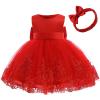 0-6Y Toddler Party Dresses Baby Girl Pageant Lace Dress Toddler Party Bowknot Tutu Gown Dress with Headwear (Red, 3-6 Months) view 2