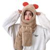 Women Girls Lovely Cartoon Bear Hat Scarf Gloves 3-in-1 Set Plush Winter Warm Hoodie Hat with Scarf Pocket Mitts view 1