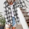 Womens Long Sleeve Plaid Hoodie Jacket Button Down Casual Boyfriend Blouse Shirts Tops Flannel Shirts with Pocket view 2