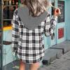Womens Long Sleeve Plaid Hoodie Jacket Button Down Casual Boyfriend Blouse Shirts Tops Flannel Shirts with Pocket view 3