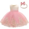 0-6Y Toddler Party Dresses Baby Girl Pageant Lace Dress Toddler Party Bowknot Tutu Gown Dress with Headwear (Pink, 6-12 Months) view 3