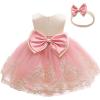 0-6Y Toddler Party Dresses Baby Girl Pageant Lace Dress Toddler Party Bowknot Tutu Gown Dress with Headwear (Pink, 6-12 Months) view 4