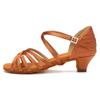 TINRYMX Girls&Women Latin Dance Shoes Silk Ballroom Salsa Tango Professional Performance Practice Dance Shoes, WZSP234-XGG-Brown-4,US 1.5 view 1