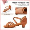 TINRYMX Girls&Women Latin Dance Shoes Silk Ballroom Salsa Tango Professional Performance Practice Dance Shoes, WZSP234-XGG-Brown-4,US 1.5 view 4