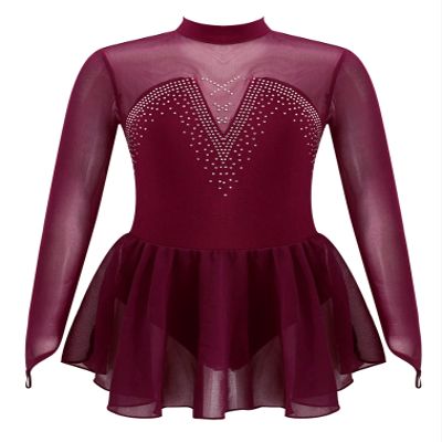 easyforever Kids Girls Metallic Snowflake Ice Figure Skating Tutu Dress Long Sleeve Gymnastic Leotard Performing Costume Burgundy 6 8 Years