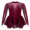 easyforever Kids Girls Metallic Snowflake Ice Figure Skating Tutu Dress Long Sleeve Gymnastic Leotard Performing Costume Burgundy 6 8 Years view 1
