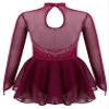 easyforever Kids Girls Metallic Snowflake Ice Figure Skating Tutu Dress Long Sleeve Gymnastic Leotard Performing Costume Burgundy 6 8 Years view 2
