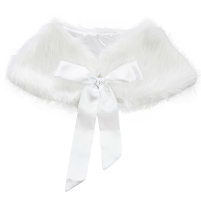 Yihuimin Girls Princess Shrug Faux Fur Jacket Cloak Plush Cape Mini Caot with Bowknot for Birthday Party White One Size