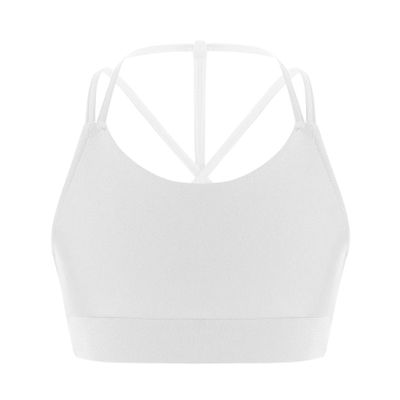 easyforever Kids Girls Athletic Sport Bra Strappy Back Vest Crop Top Tanks for Gym Workout Dance Gymnastics White G 4