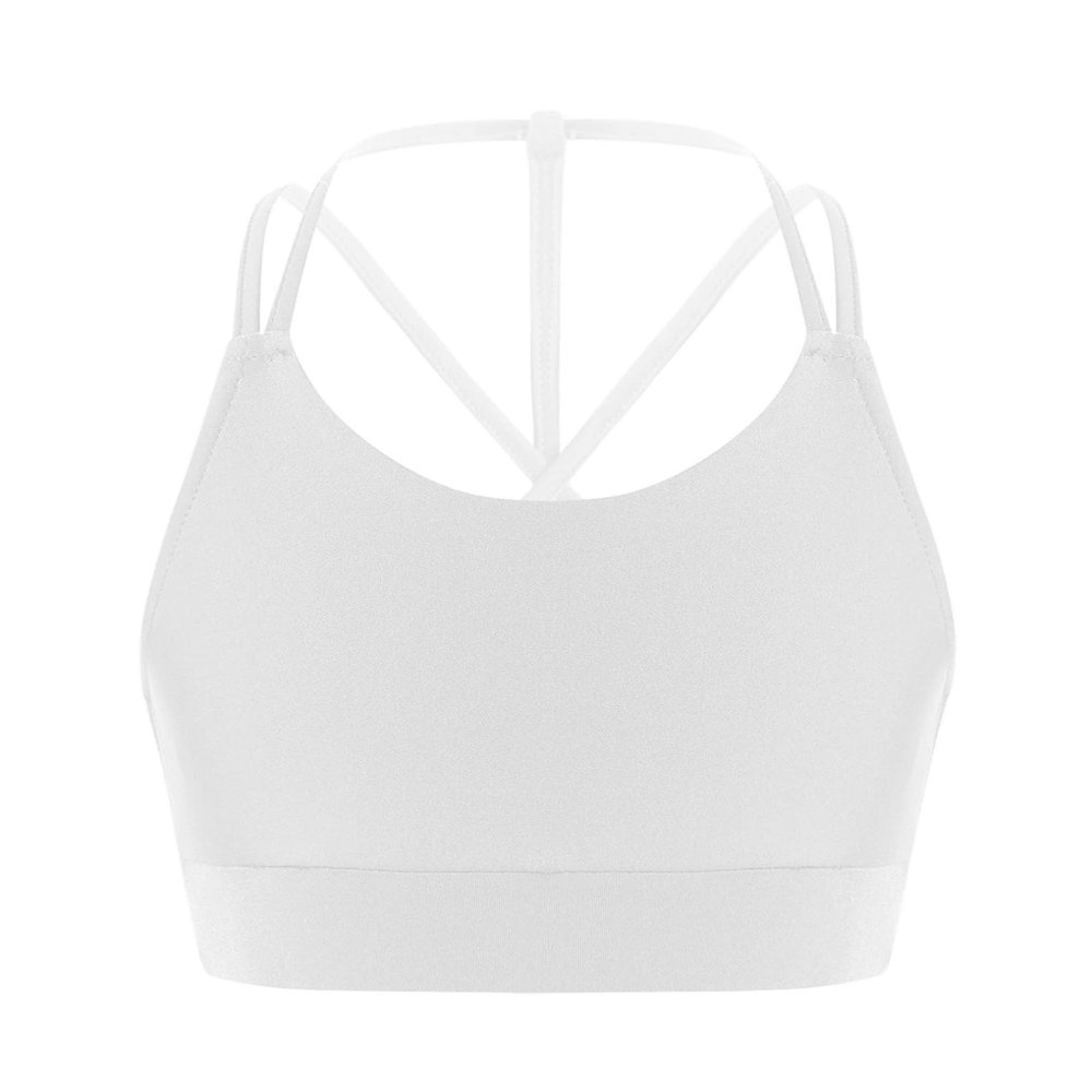 easyforever Kids Girls Athletic Sport Bra Strappy Back Vest Crop Top Tanks for Gym Workout Dance Gymnastics White G 4