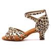 SWDZM Women's Latin Dance Shoes Satin Ballroom Salsa Performence Practice Dance Shoes,Heel-5CM,EM213 Leopard 8.5 US view 1