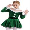 Loloda Kids Girls Mock Neck Long Sleeve Figure Ice Skating Dress Leotard Christmas Holiday Dance Costume Green 10 Years view 1