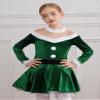 Loloda Kids Girls Mock Neck Long Sleeve Figure Ice Skating Dress Leotard Christmas Holiday Dance Costume Green 10 Years view 2