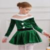 Loloda Kids Girls Mock Neck Long Sleeve Figure Ice Skating Dress Leotard Christmas Holiday Dance Costume Green 10 Years view 3