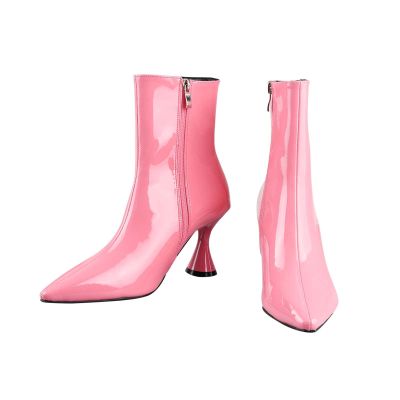 Ankle Boots for Women High Heel - Candy Colors Patent Leather Side Zipper Pointed Toe Wine Glass Heel Short Booties 2040 Fashion Casual Shoes