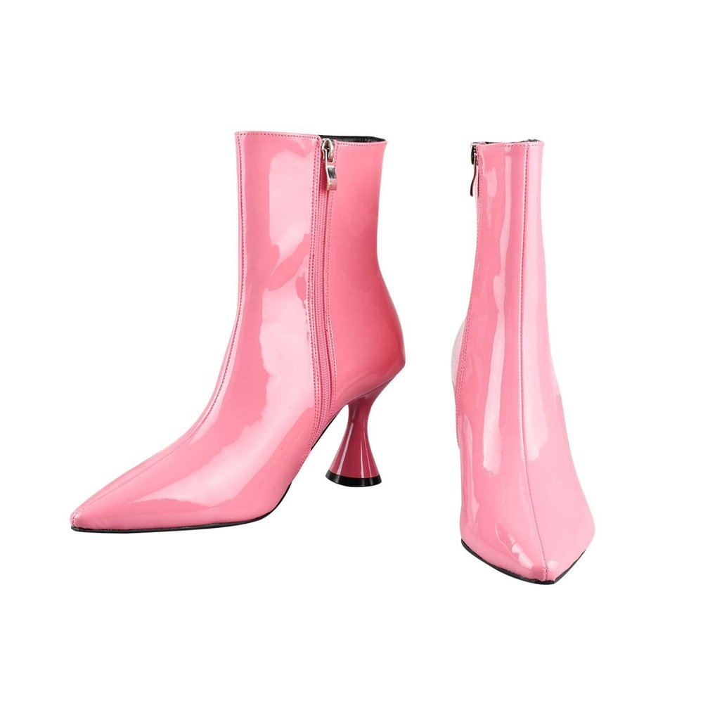 Ankle Boots for Women High Heel - Candy Colors Patent Leather Side Zipper Pointed Toe Wine Glass Heel Short Booties 2040 Fashion Casual Shoes