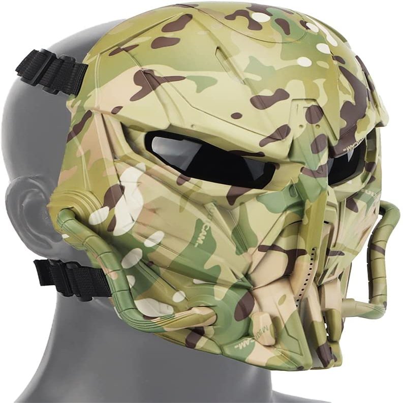 Airsoft Mask Skull Full Face Tactical Mask, with PC Lens Anti-Impact Dual Mode Wearing Design Adjustable Shoulder Strap