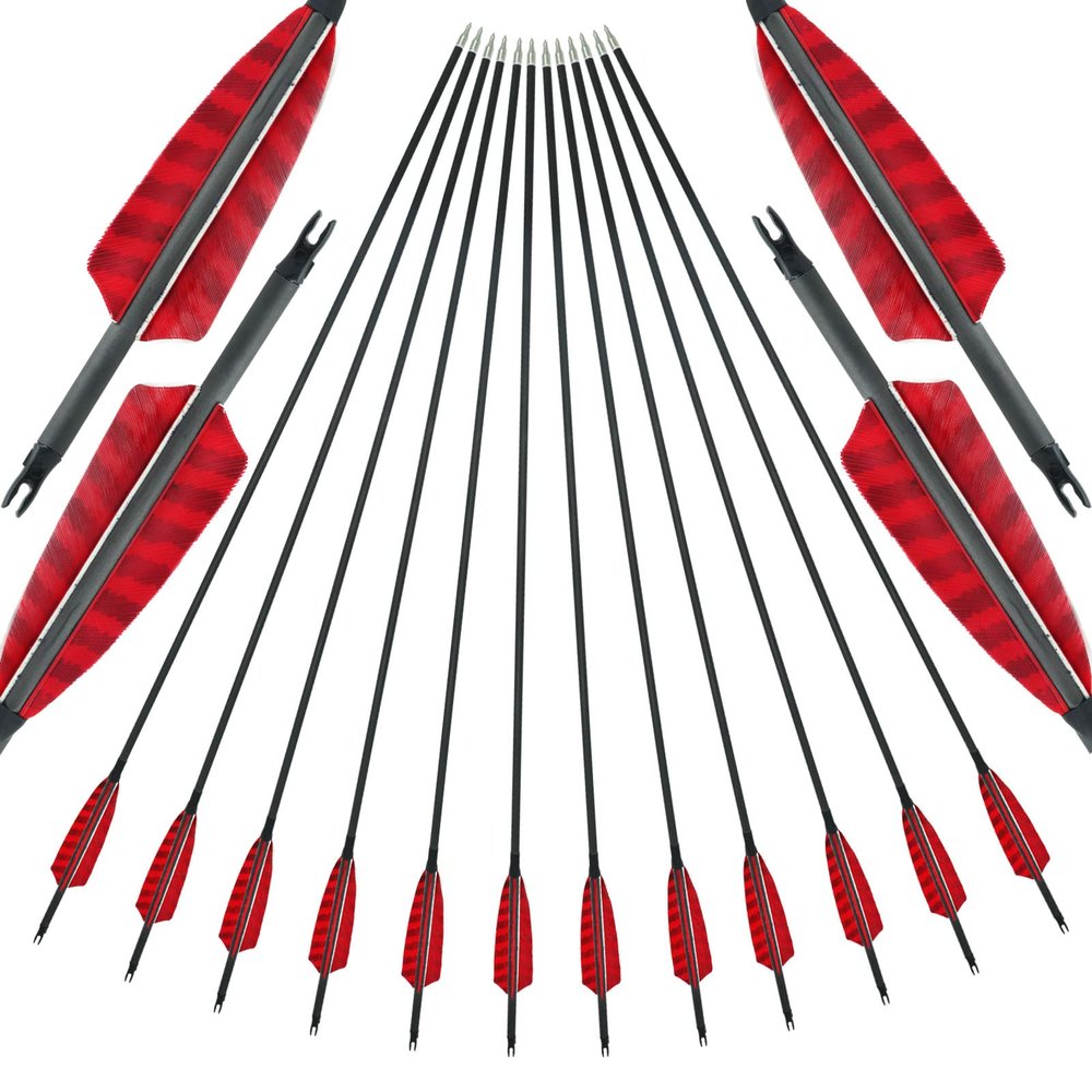 30/31 Inch Carbon Arrow Spine 400 500 600 Natural Turkey Feather Competition Target Practice Hunting Arrow for Traditional Long Recurve Bow and Compound Bow 12Pcs (31 Inch,Spine 500)