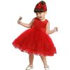 0-6Y Toddler Party Dresses Baby Girl Pageant Lace Dress Toddler Party Bowknot Tutu Gown Dress with Headwear (Red, 6-12 Months) view 1