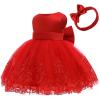 0-6Y Toddler Party Dresses Baby Girl Pageant Lace Dress Toddler Party Bowknot Tutu Gown Dress with Headwear (Red, 6-12 Months) view 4