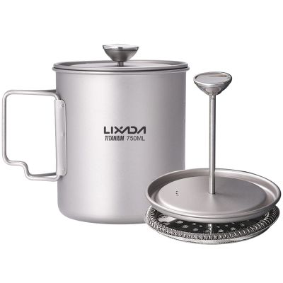 LIXADA Titanium French Press Coffee Maker, 750ml, Corrosion Resistant, Foldable Handle, Outdoor Camping Cooking Pot