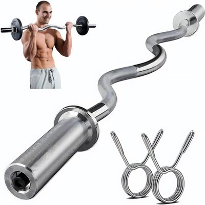OKUGAFIT 47" Olympic EZ Curl Bar for 2-inch Plates - Ez Bar - Ez Barbell Curl Bar for Weight Lifting Bicep,Hip Thrusts,Squat, with 2 Spring Collars
