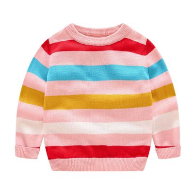 Loloda Girls Boys Long Sleeve Pullover Tops Kids Crewneck Casual Loose T-Shirt Stripes Sweatshirt Fall Blouse Pink 2-3 Years