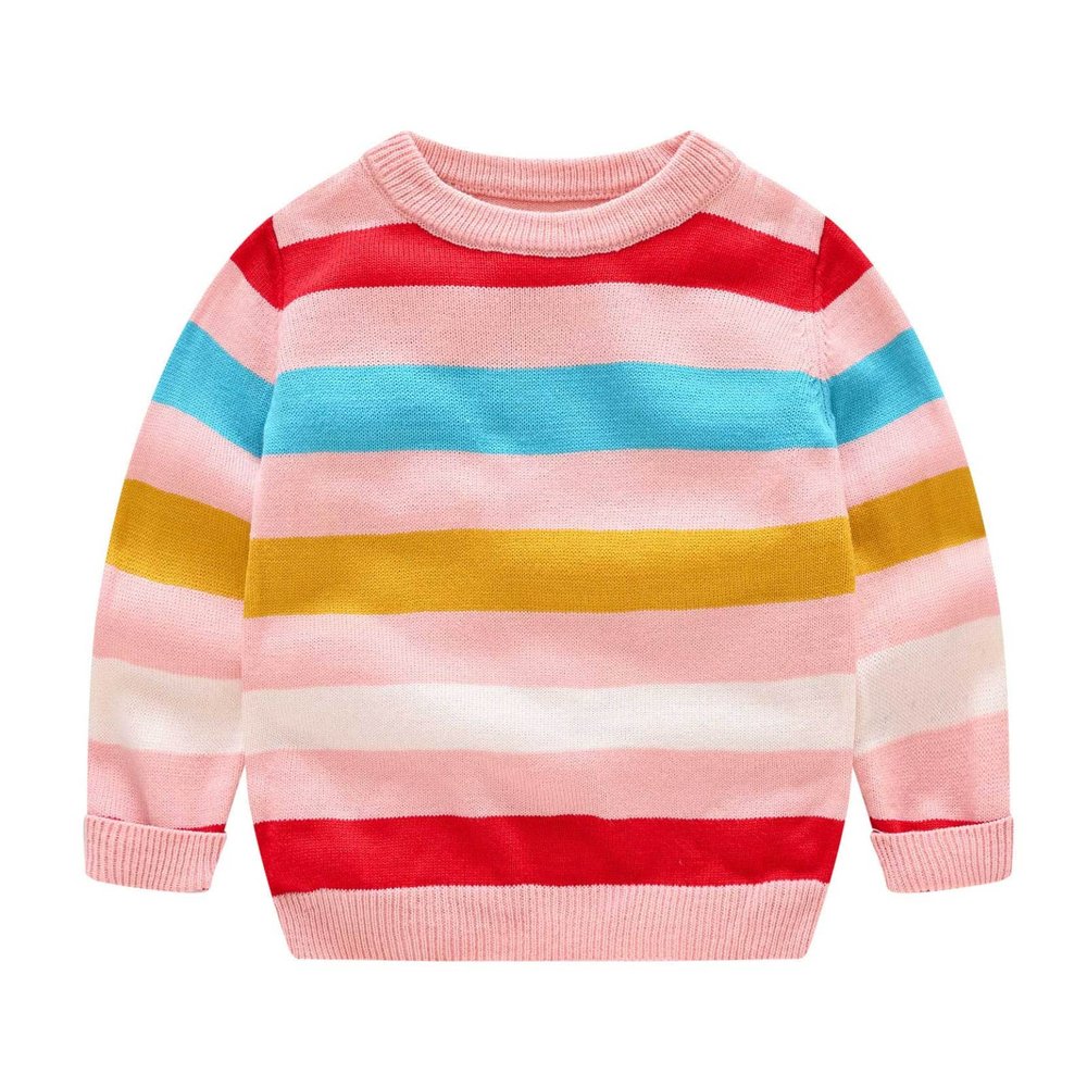 Loloda Girls Boys Long Sleeve Pullover Tops Kids Crewneck Casual Loose T-Shirt Stripes Sweatshirt Fall Blouse Pink 2-3 Years
