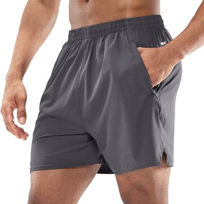 MIER Men's 5 Inch Running Shorts with Pockets Quick Dry Lightweight Gym Workout Athletic Shorts, Elastic Waist, Dark Grey, XXL