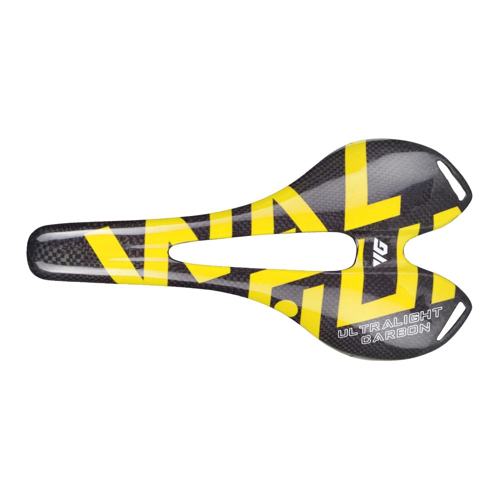 WALGUN WG1050 Full Carbon Saddle Road MTB Mountain Bike Seats for Men Women Lightweight 3k Carbon Bicycle Saddle 143mm with Oval 7 * 9mm Carbon Rail Bike Saddles (Yellow Logo)