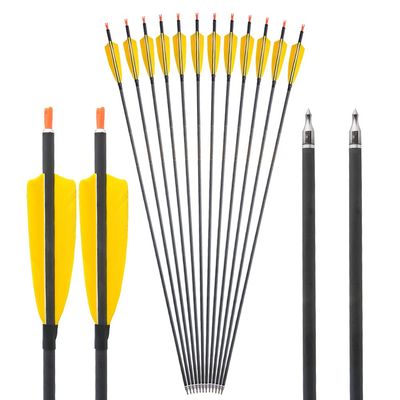 SHARROW 33 inch Carbon Arrow Hunting Arrows 400 Spine with 100 Grain Removable Tips for Archery Compound & Recurve & Traditional Bow Hunting Practice Shooting 6/12pcs (12pcs, Yellow)