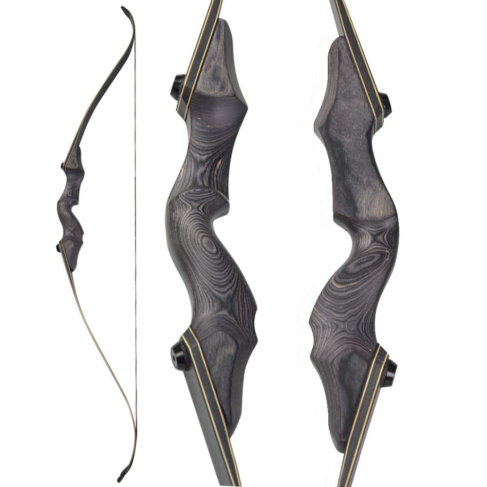 60 Inch Black Hunter Takedown Recurve Bow 25-65 Lbs Wooden Traditional Longbow American Hunting Bow Right Hand Left Hand (30 Lbs, Left Hand)