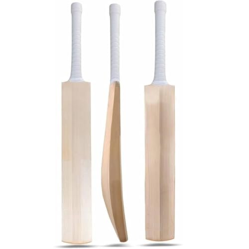 AnNafi Kashmir Willow Cricket Bat Long Handle for Leather Ball | Premium Quality| Top Grade Custom Made Thick Edge Light Weight | Full Size Cover (Long Handle, Short Blade)
