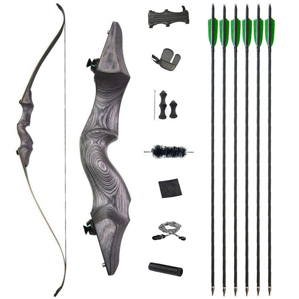 60 Inch Black Hunter Takedown Recurve Bow and Arrow Kit 25-65 Lbs Wooden Traditional Longbow American Hunting Bow Right Hand Left Hand (30 Lbs, Left Hand)