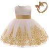 0-6Y Newborn Infant Baby Girl Lace Dress Toddler Party Bowknot Sweet Princess Dresses with Bow Headwear (Gold, 12-18 Months) view 2