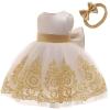 0-6Y Newborn Infant Baby Girl Lace Dress Toddler Party Bowknot Sweet Princess Dresses with Bow Headwear (Gold, 12-18 Months) view 3