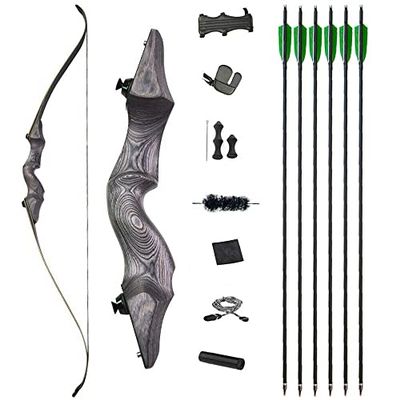 60 Inch Black Hunter Takedown Recurve Bow and Arrow Kit 25-65 Lbs Wooden Traditional Longbow American Hunting Bow Right Hand Left Hand (35 Lbs, Left Hand)