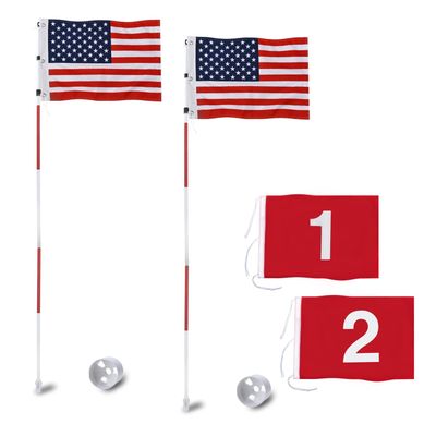 KINGTOP Pro Golf Flagstick with USA Golf Flag, Putting Green Flags Hole Cup Set, 6 Feet, Golf Pin Flags for Driving Range Backyard, 5-Section Design, Additional 2 Flags Replacement, 2-Pack
