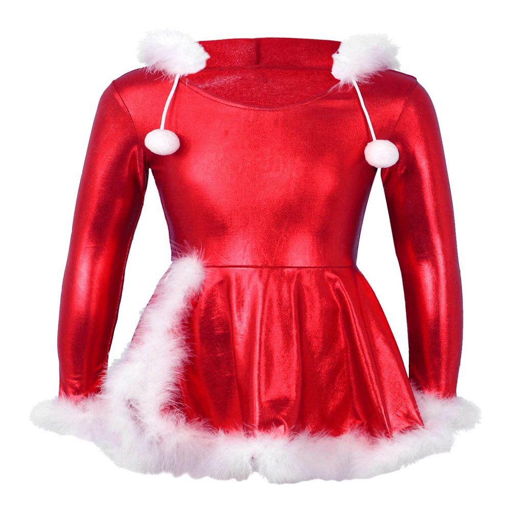 Loloda Kids Girls Christmas Santa Claus Costume Figure Ice Skating Dance Princess Tutu Dress Leotard Red 10 Years