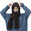RUIXIA Women Girls Lovely Cartoon Bear Ears Hat Scarf Gloves 3-in-1 Set Plush Fluffy Warm Hoodie Hat with Scarf Pocket Mitts (Black Bear) One Size view 2